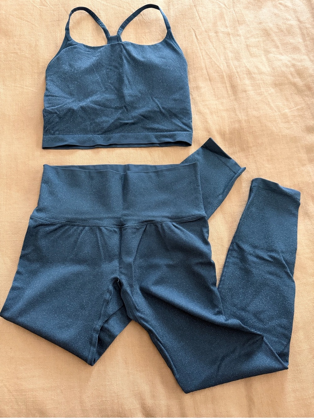 all in motion Navy Sparkle Leggings and Matching Sports Bra Set - Size Med
